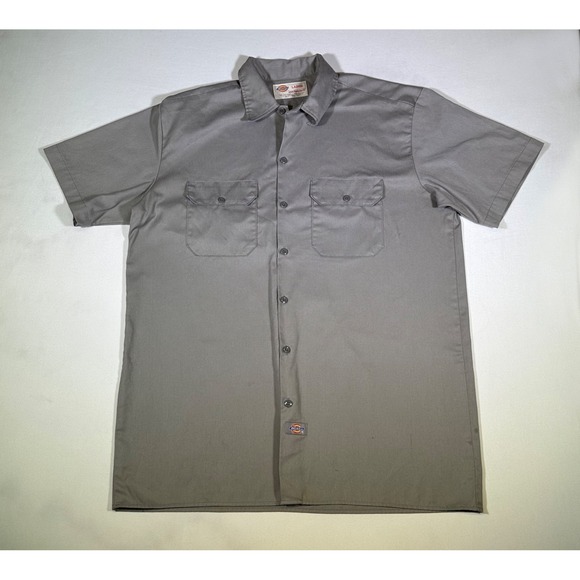 Men's Large Outdoor Dickies Authentic Gray Work Shirt Short Sleeve | Preowned - Picture 1 of 5